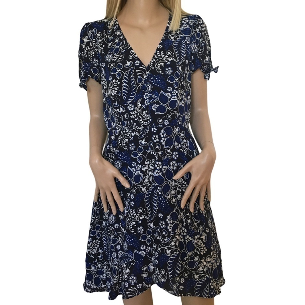 J. Crew Dress Ruffled A-Line Skater V-Neck Short Sleeve Faux Wrap Versatile